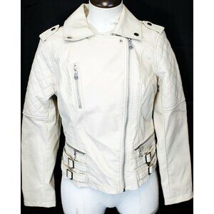 Ci Sono White Faux Vegan Leather Motorcycle Jacket Womens Small Pockets Quilted